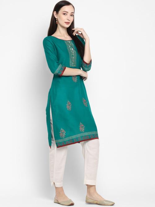 Exquisite Persian Green Ethnic Kurti: Timeless Elegance with a Touch of Culture for Women