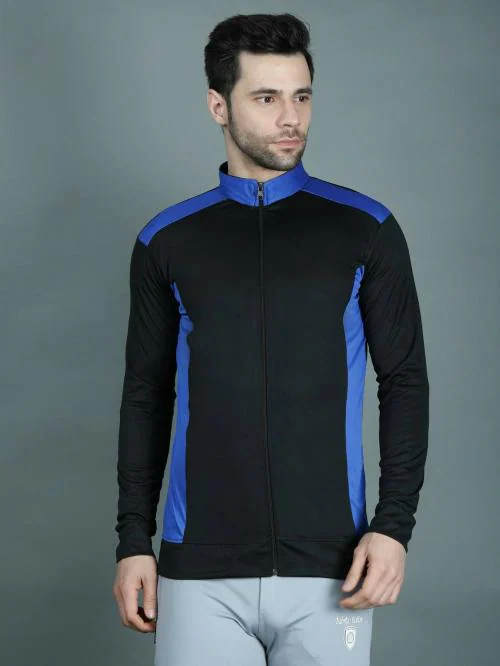 Cloflix Men Black Self Design Polyester Sports Jacket (M)