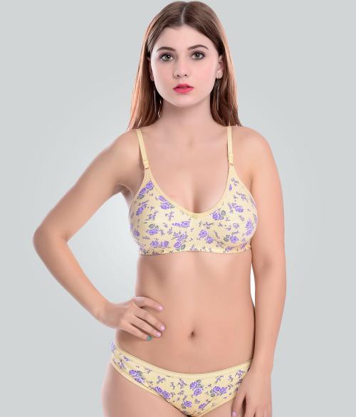 Samvar -Women Cotton Bra Panty Set for Lingerie Set ( Pack of 1 ) ( Color : Yellow )