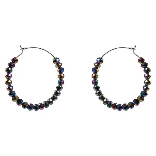 King & Queen Crystal Big Hoops Earrings For Women and Girls | Round Shaped Earrings | Black