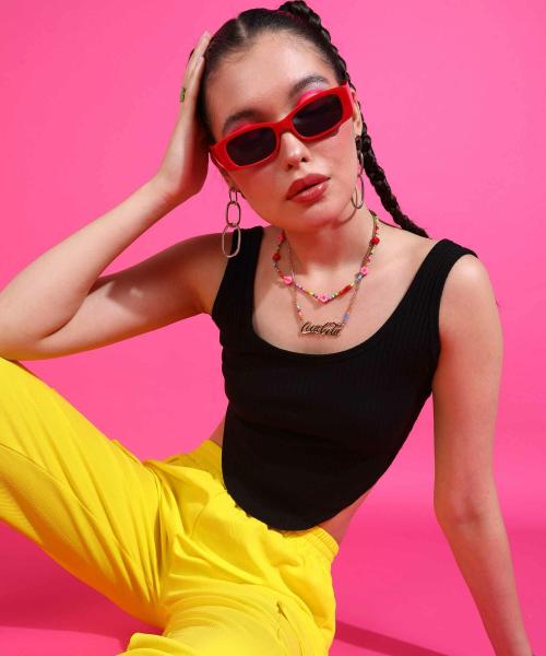 Popwings Women Casual Black Strap Crop Top | Latest Design Top for Women | Stylish Top for Women