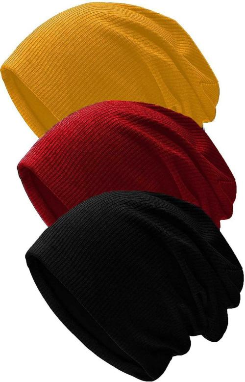 THE BLAZZE Unisex Yellow, Red and Black Skull Cap, Free size (pack of 3)