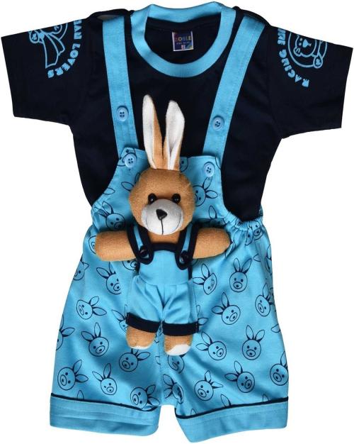ROBLWINGS Dungaree For Baby Boys & Baby Girls Printed Cotton Blend (Blue, Pack of 1)