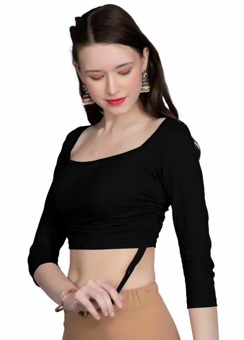 THE BLAZZE B4082 Women's Cotton Square Neck 3/4 Sleeves Drawstring Readymade Saree Blouse for Women