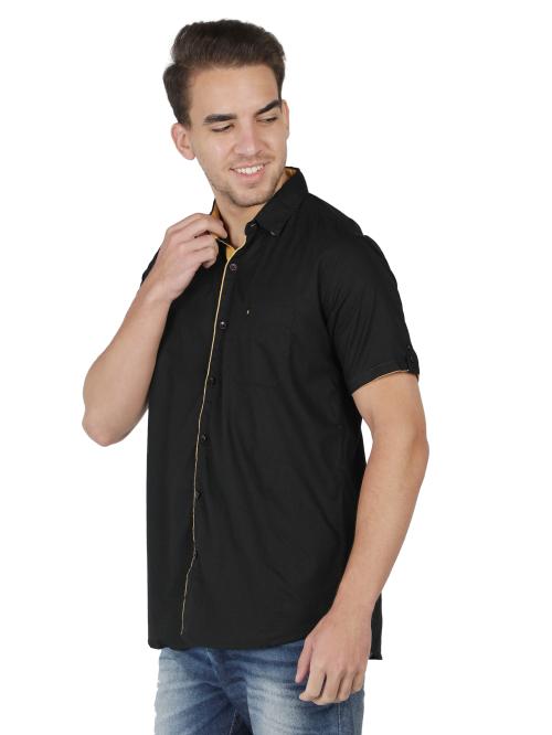 Kuons Avenue Men's Black Linen Cotton Half Sleeves Shirt