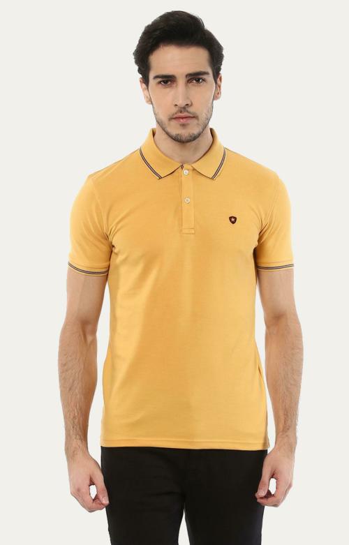 Celio Mens Lecolrayeb Yellow Solid Polo T-Shirt