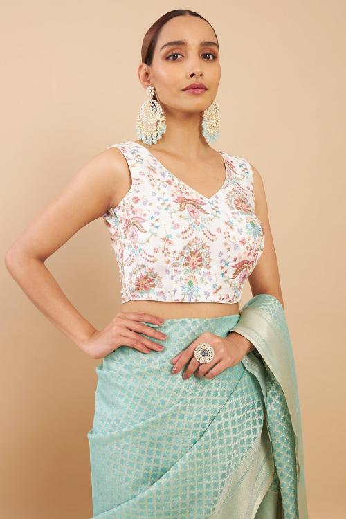 Soch Cream Art Silk Blouse With Embroidery And Floral Designs