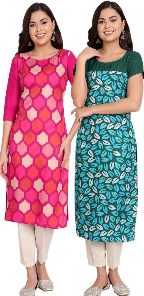 LG Ck Fashion Women Multicolor Printed Crepe Pack Of 2 A-Line Kurta