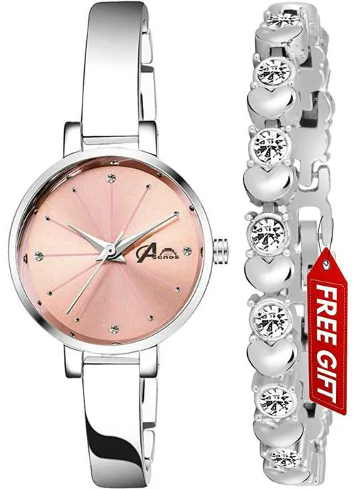 Acnos Analog Pink Dial Silver Strap Watch For Women - (NO-88-PINK/BS26-SILVER)