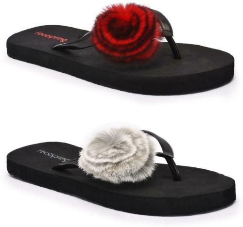 Footspring Girls Flip Flop Slippers (Red, Grey)