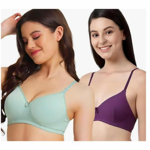 MANCHI FASHION Women Bra Lightly Padded Full Coverage with our Revolutionary All-in-One Bras, All-Day Comfort Pack of 2 | MULTICOLOR - SEA GREEN & PURPLE | SIZE - 36B