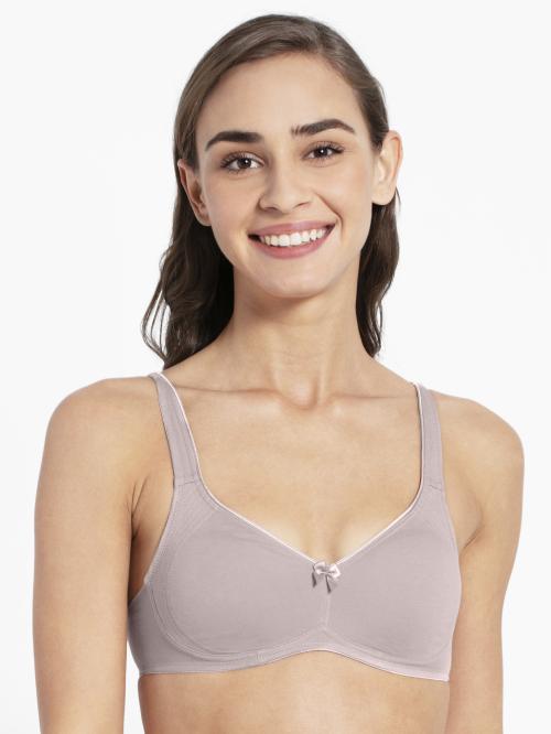 Jockey Women's Beige Solid Cotton Blend Pack of 1 Non Padded Non Wired Bra