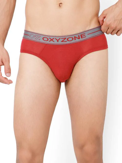 OXYZONE Men's Super Comfort Solid Brief with Ultrasoft & Durable Waistband | Super Stretch | Non deforming Men's Inner wear Modal Brief (Maroon) (Pack of 1)