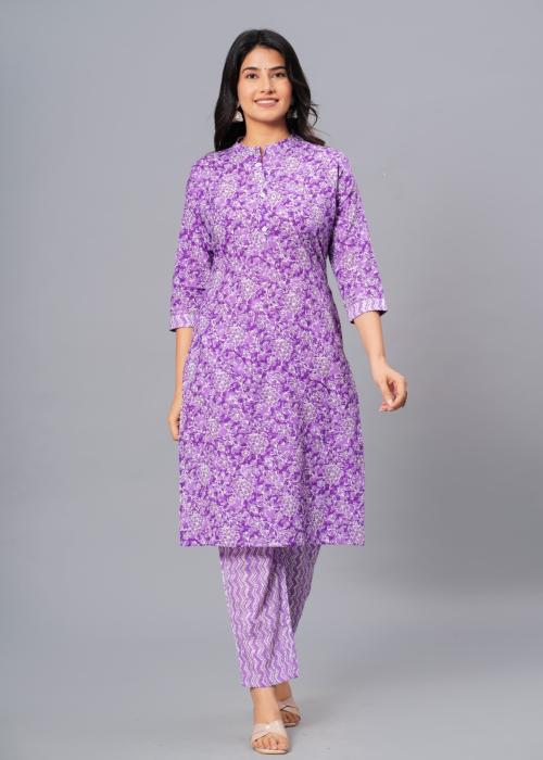 LIYORA Women's Cotton Straight Printed Kurta Pant set (Purple-XXL)