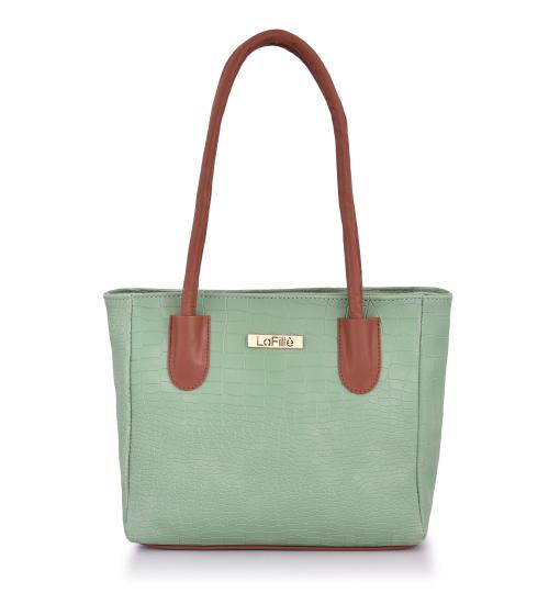 LaFille PU Leather Classic Top Handle Handheld | Shoulder Bag for Women | Girls | ladies (DGN209Croco-Green)