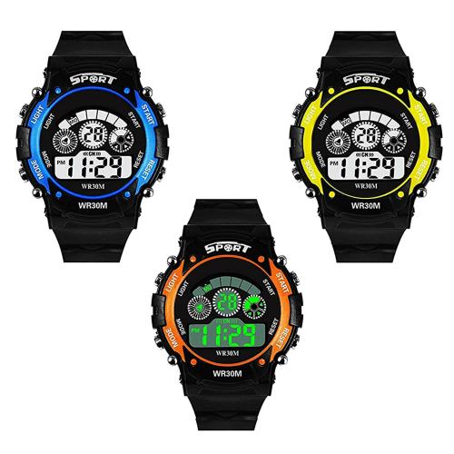 Swadesi Stuff Digital Black Dial Sports Watch - 7 LIGHT BLU ORNG YELW (Boys & Girls)