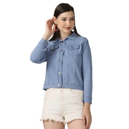 BuyNewTrend Light Blue Solid Regular Women Denim Jacket