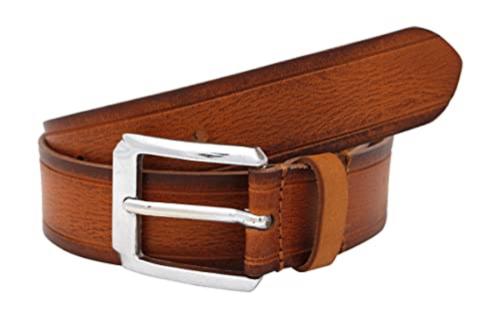 CIMONI Unique Textured Genuine Men's Leather Belt Formal/Casual (Color-Brown, Length - 44 Inches, Waist upto -38, Original Buff Leather Belt)