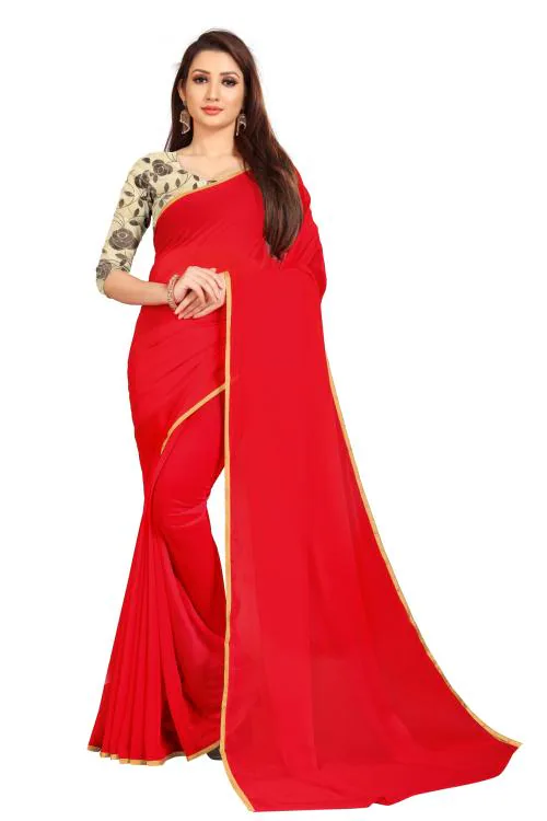 Aardiva Women's Daily Wear Plain Bollywood Chiffon Red Sarees for women