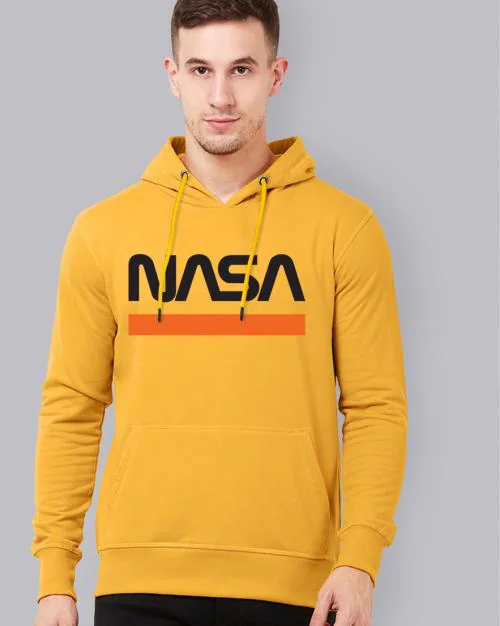 Free Authority Nasa Printed Yellow Hoodie For Men