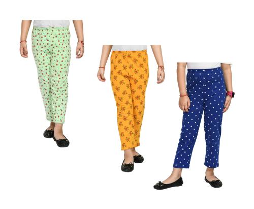 IndiWeaves Girls Printed Cotton Regular Fit Pyjamas Lower (Pack of 3)