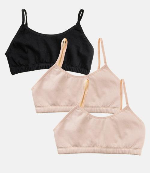 Adira | Beginners Girl Starter Bra | Teen Bras With Flat Padding For Coverage | Gives Confidence At School | Beginners Bra With Comfortable Strecthy Cotton | Pack Of 3 | Skin, Skin & Black | XXL