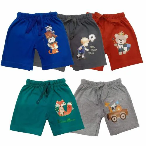 TotzTouch Baby Boys Multicolor Animal Print Cotton Shorts (Pack of 5)