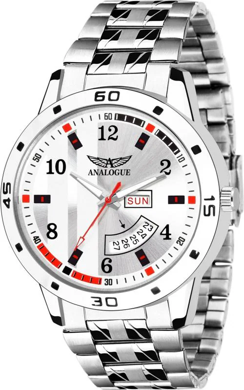 Analogue Analog Silver Dial Silver Strap Watch For Boys (Anlg-441-White-Sil-Dd)