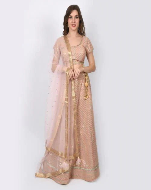 Edyssa Pitch Colour Colorblock Zig Zag Sukeyn Georgette Party Wear Lehenga And Choli with Dupatta For Women(ED-97)