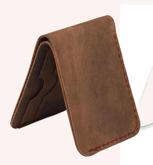 Rustic Leather Men's Handstitched Slim Genuine Leather Wallet Brown