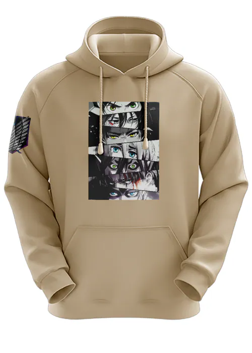 Small - Unisex Beige AOT Eyes Attack On Titan Anime Hoodie For Men Women TeesTheDay