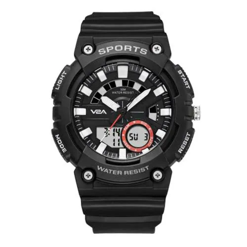 V2A Analog Digital Tough Black 5ATM Waterproof Sports Watch for Men and Boys