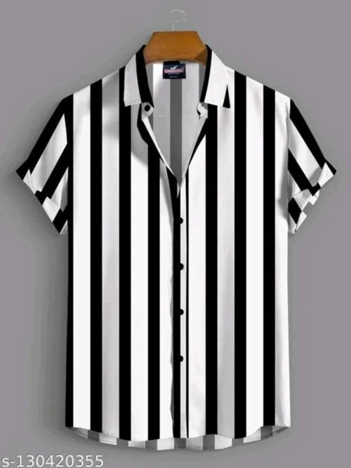 USIGO Black and white Stripped half sleeve shirt for men | Patta wala shirt for men | Half sleeve lycra shirt for men |Black and white patta shirt for men | Ubha patta shirt for men | Staight Lining shirt for men | Shirts for men (S)
