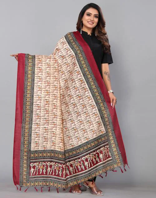 Siril Women's Multicolor Color Printed Khadi silk Dupatta
