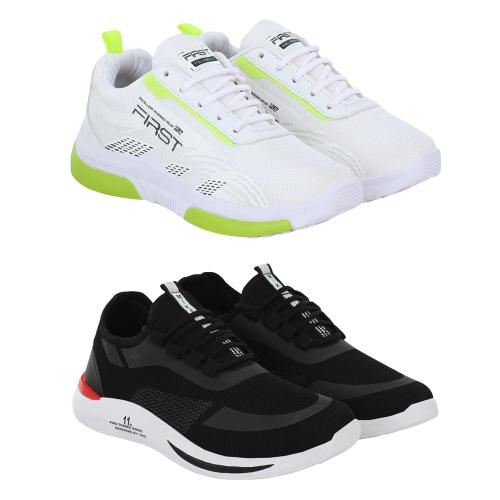 Birde Men's Sport Shoes Combo of 2 (White, Black)