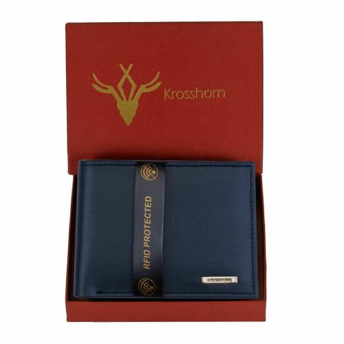 Krosshorn Men Casual Blue Artificial Leather RFID Wallet