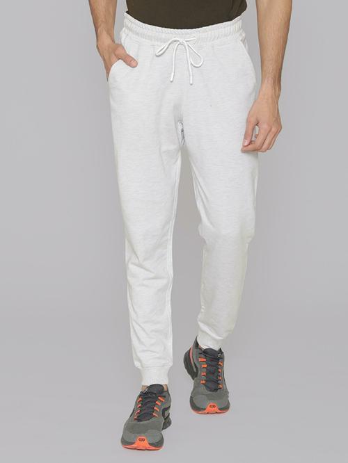 MANQ Men Solid Pure Cotton Cream Joggers