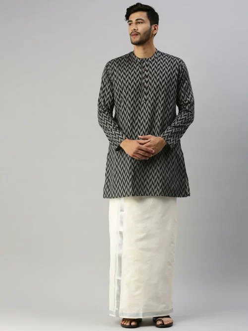 Ramraj Cotton Mens Black Cotton Kurtha with Dhoti