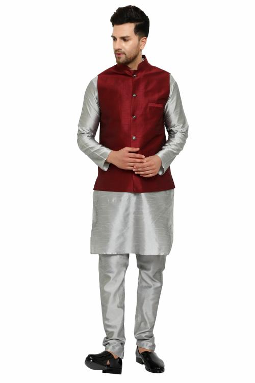 RYLEN Men's Silk Kurta Pajama With Modi Jacket, nehru Jacket With Kurta Pajama, Wedding Dress For Men, Indian Waistcoat For Men
