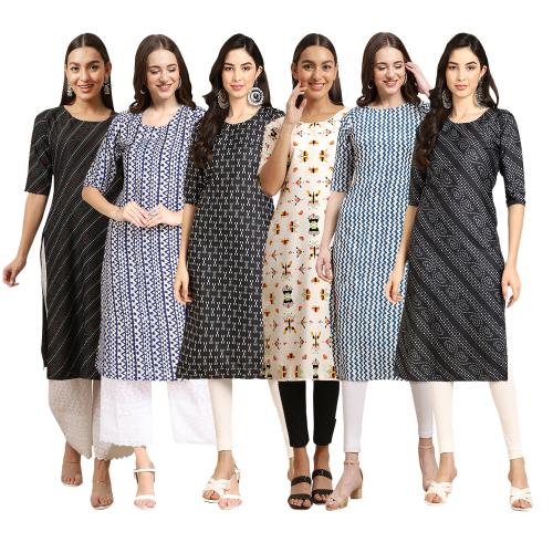 kurti for women kurti crepe kurti | kurti for women | kurti crepe kurti |ladies kurti |women kurta | Creap kurti | kurties |Ethnic Basket Women's Crepe Digital Print Straight Kurta[ pack of 6] { DSK-385-329-372-386-352-370-S}