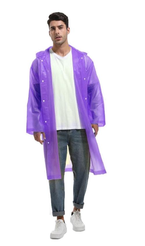 INFISPACE Men's Polyester Long RainCoat Pocho with Adjustable Cap and Purple Color Raincoat