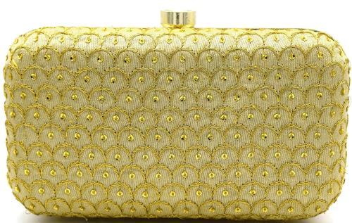 Tooba Handicraft Beige Silk Women Designer Clutch Bag With Chain Strap