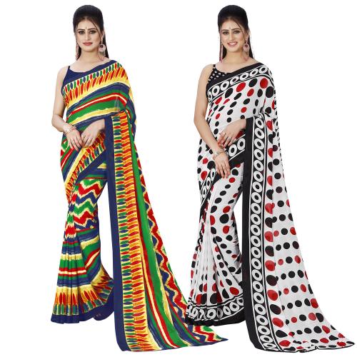 Buy Anand Women Multicolor8 Self Design Pattern Georgette Pack of 2 ...