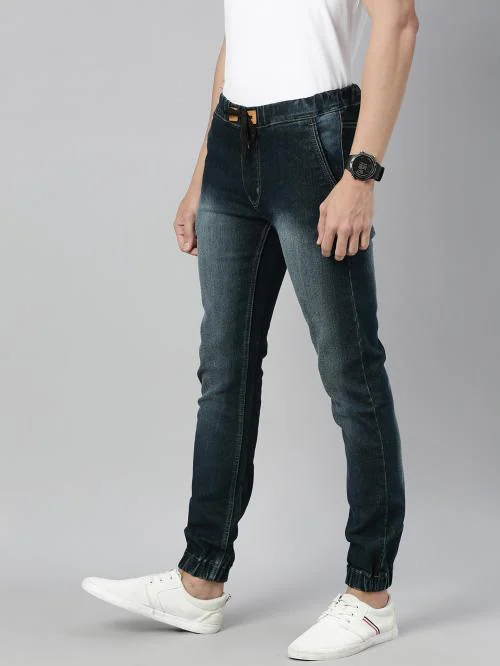Urbano Fashion Men's Dark Green Slim Fit Washed Jogger Jeans Stretchable