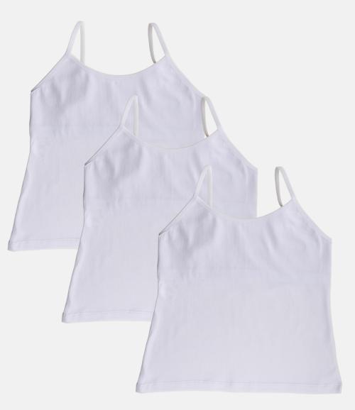 Adira | Girls Starter Camisoles | Flat Padded Innerwear Vest | Camisole For Puberty | Girls Slip | Covers Nipples & Gives Confidence At School | stretchy Cotton | Pack Of 3 | White | M