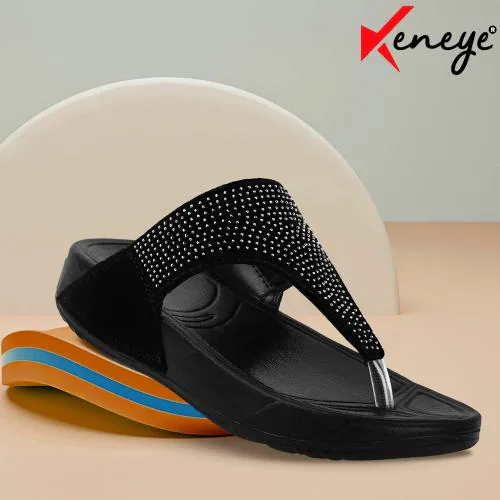 Keneye Diamond Cut Fashion Partywear Black Eva Sandal For Women's Stylish Girl's Casual Sandal