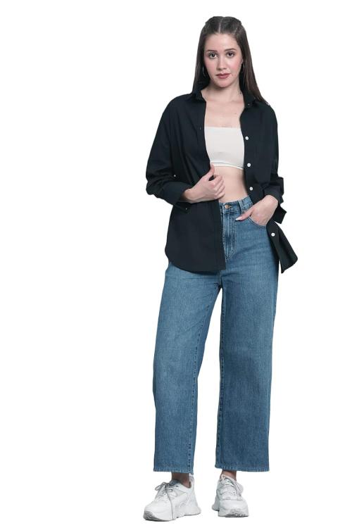 CLOFII Oversized Black Cotton Full Sleeves Shirt