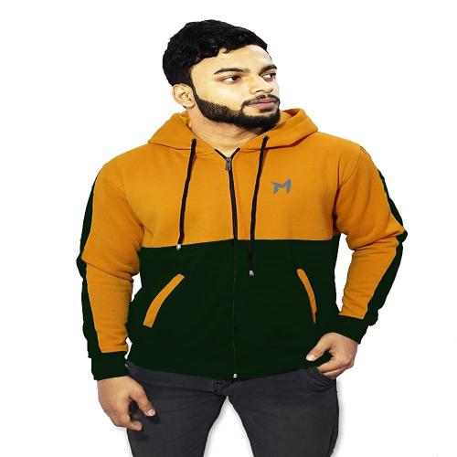 Buy MEBADASS Men's Relaxed Fit Color Blocked Zipper Hoodie with 2 Side