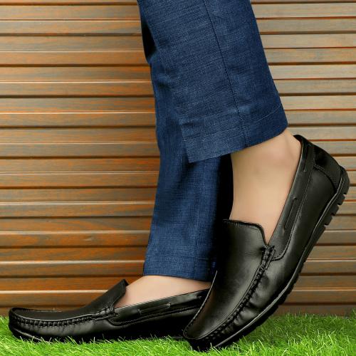 DUGU Men's Handcrafted Finest Genuine Leather Casual Loafers Shoes for Men (Black)