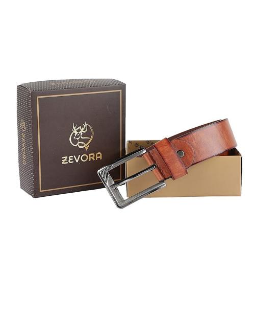ZEVORA Leather Party Formal Belt For Men (Color-Tan)